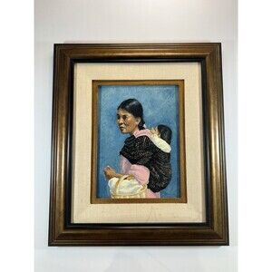 Acrylic Painting of Indian Lady And Child At Tasco Market Mexico By W. F. Lawton